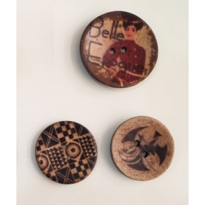 Κουμπιά στρογγυλά - ξύλο με ζωγραφιστά λουλούδια 40mm