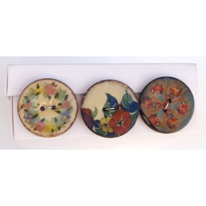 Κουμπιά στρογγυλά - ξύλο με ζωγραφιστά λουλούδια 40mm